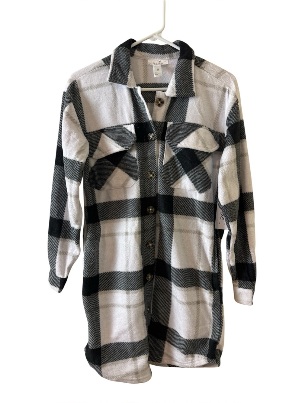 Just Be Black and White Plaid Flannel Fleece Shacket NWT Size S